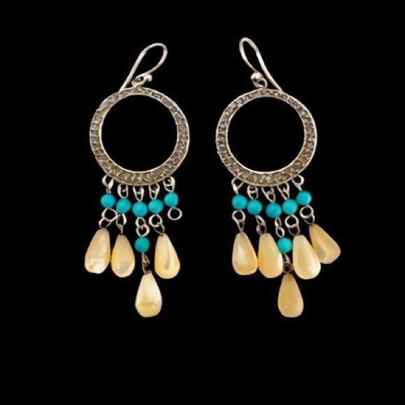Silpada W1346 925 Sterling Silver Turquoise + Mother of Pearl Earrings HTF